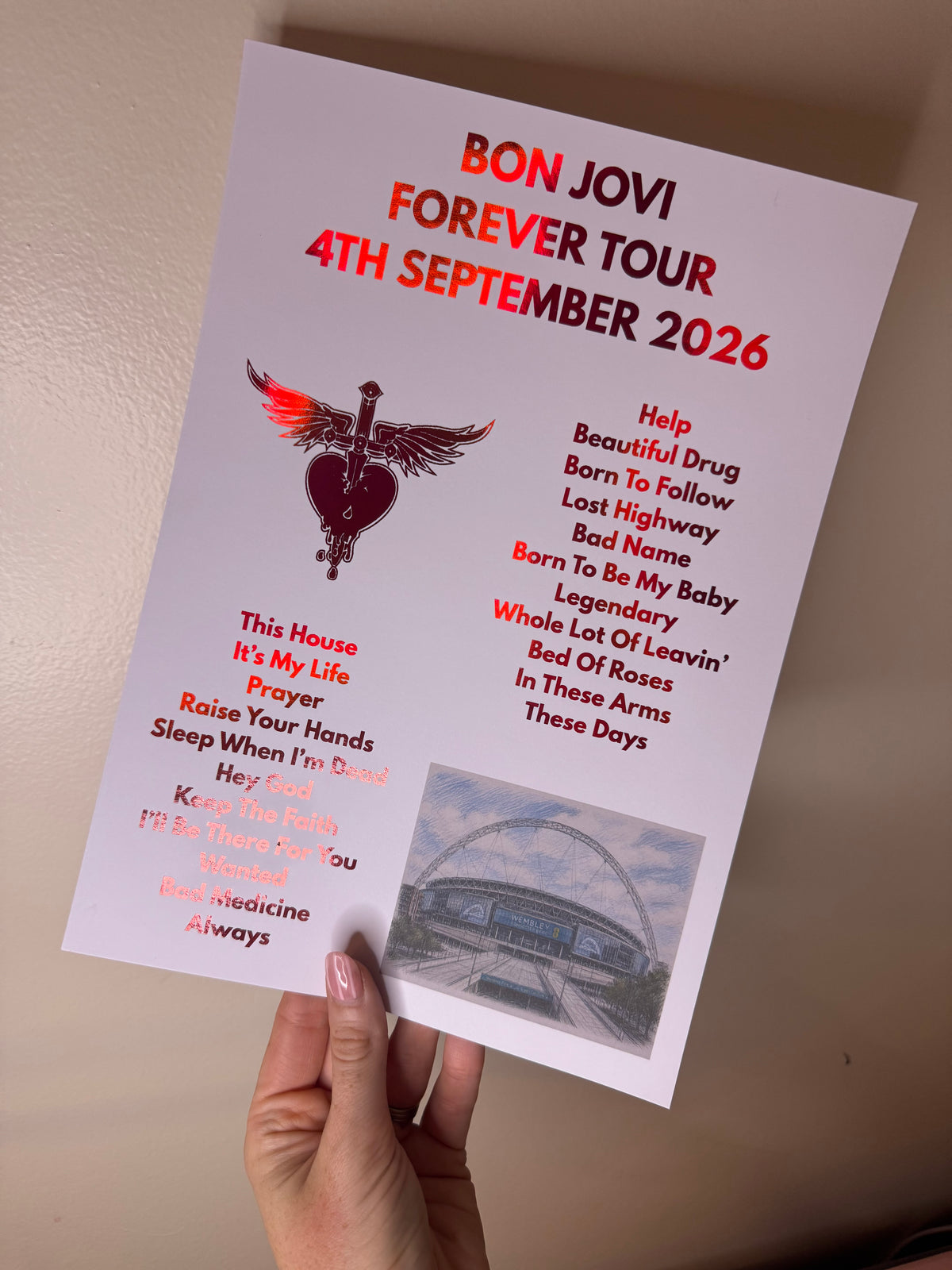 Foiled set lists! Inspired by Bon Jovi