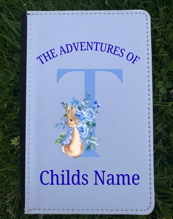 Personalised BLUE Bunny letter passport cover