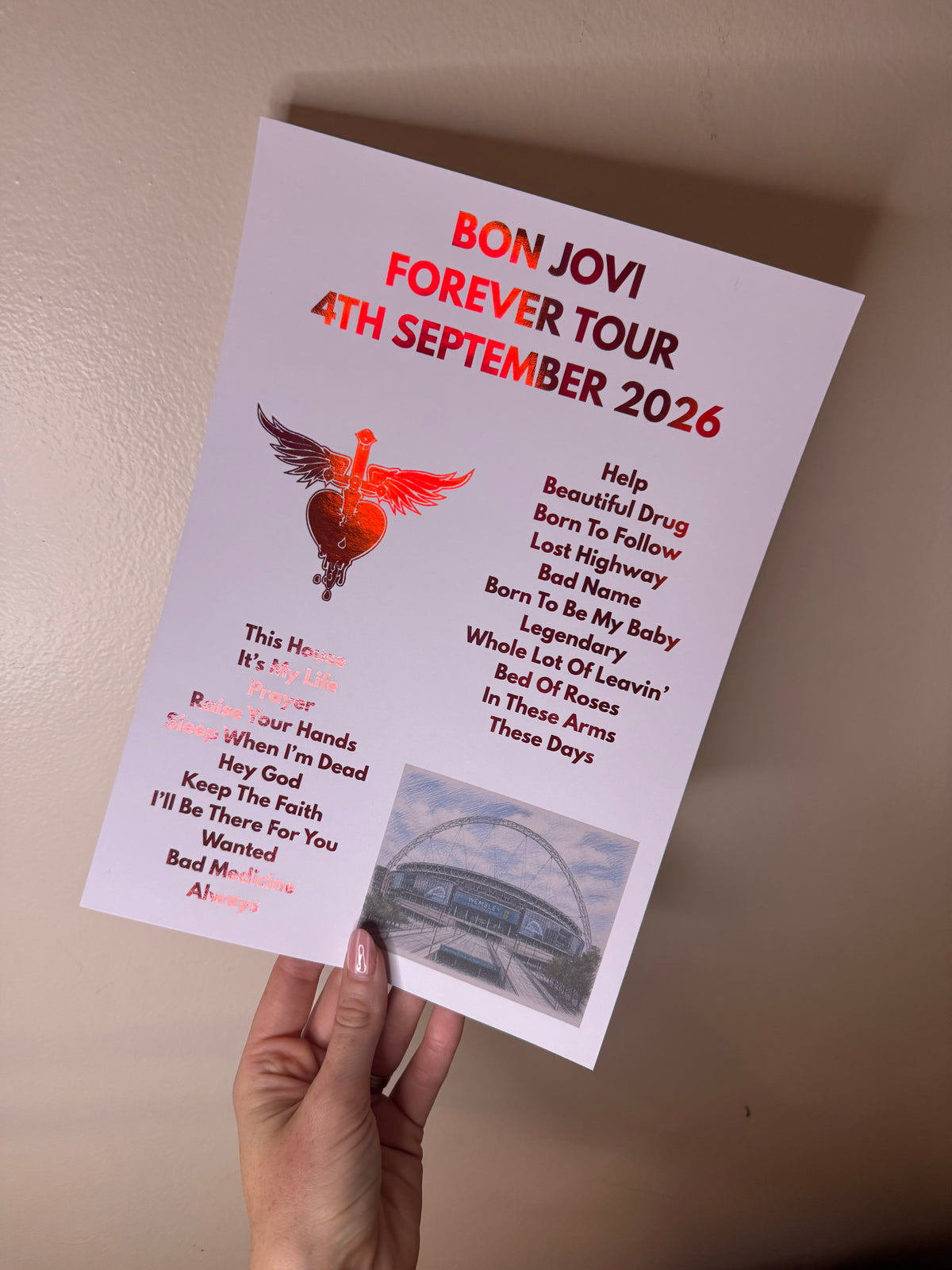 Foiled set lists! Inspired by Bon Jovi