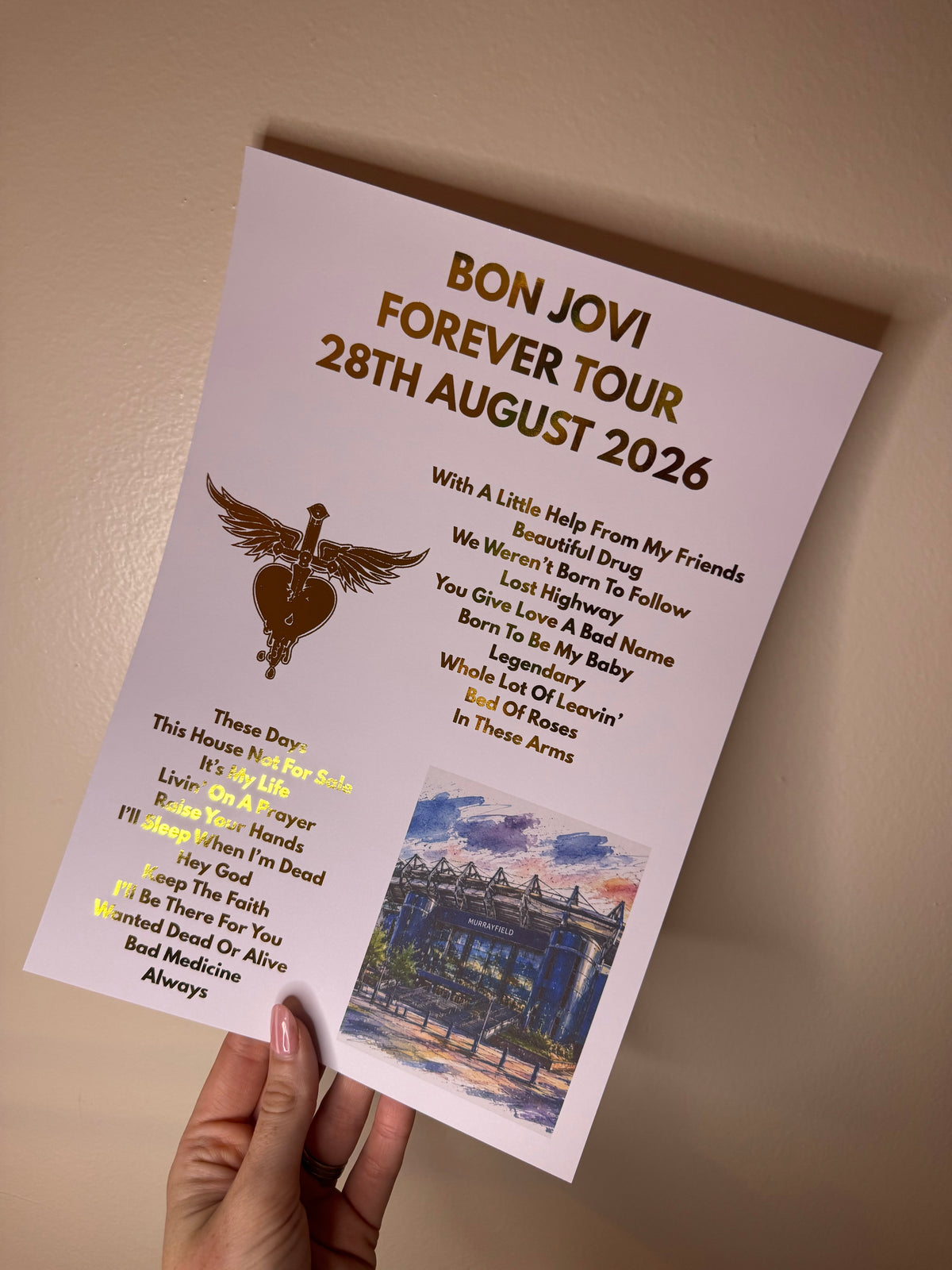 Foiled set lists! Inspired by Bon Jovi
